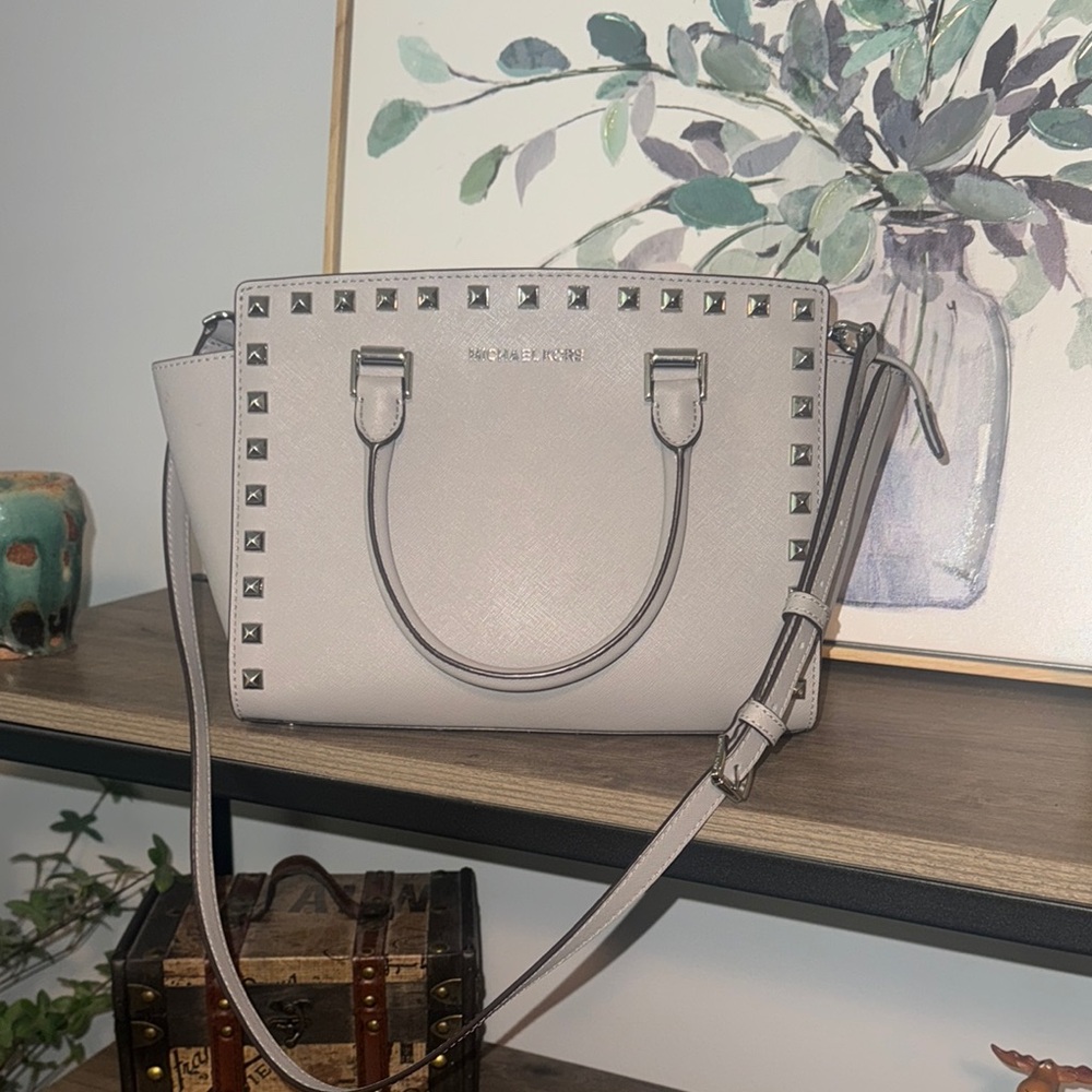 Michael Kors Gray Satchel with Studded Detailing